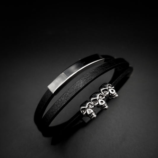 TriSkull Leather Bracelet